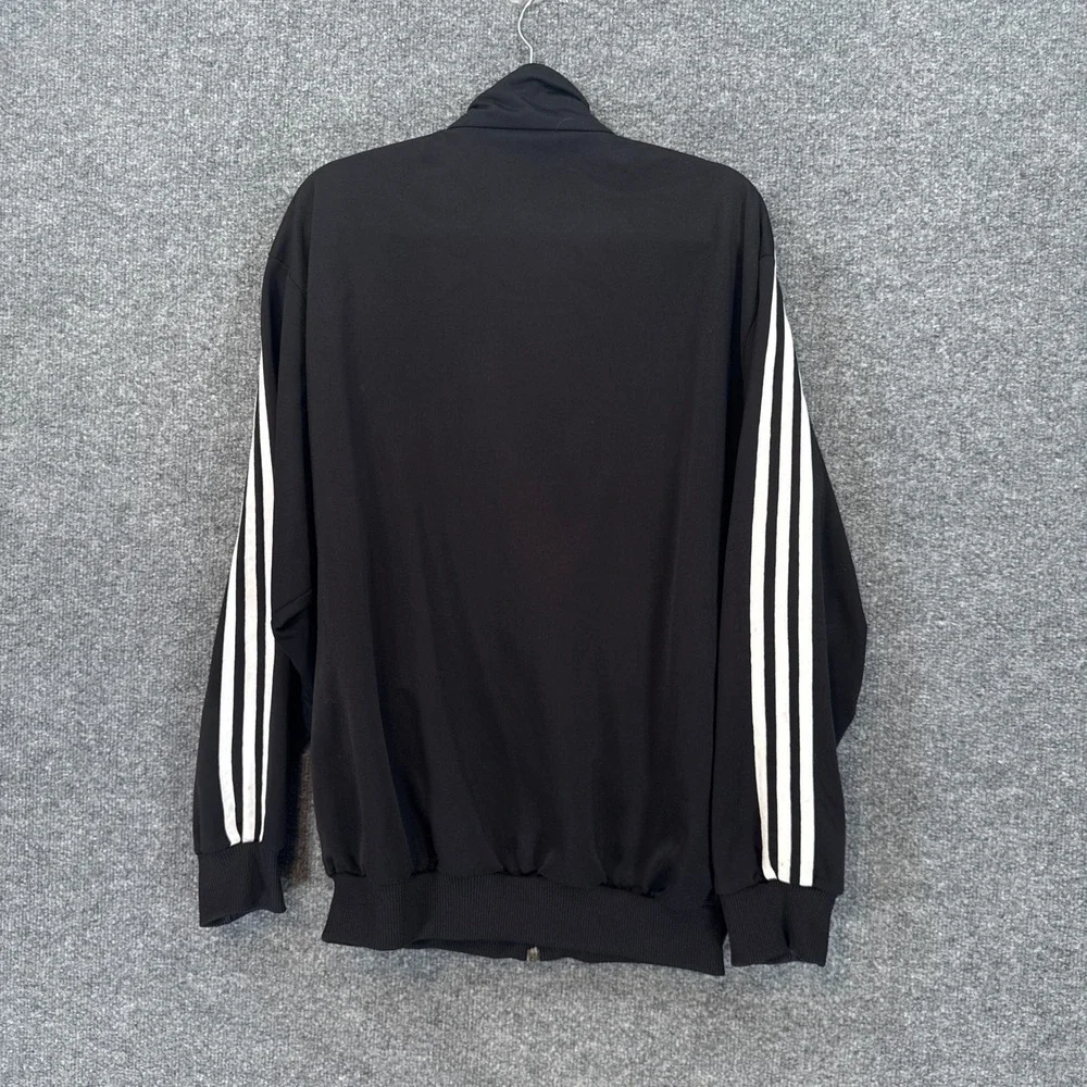 Adidas Track Jacket Mens Medium Black White Trefoil Three Stripe Full Zip Active